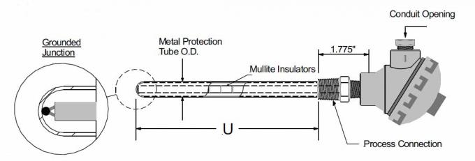 FTE-Sensor-Thermoelement-Versammlung Thermoelement des unedlen Metalls mit Metallschutz-Rohr