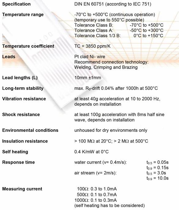 Element-Temperaturfühler-FTE-Import-Marken-hohe Genauigkeit des Dünnfilm-PT100